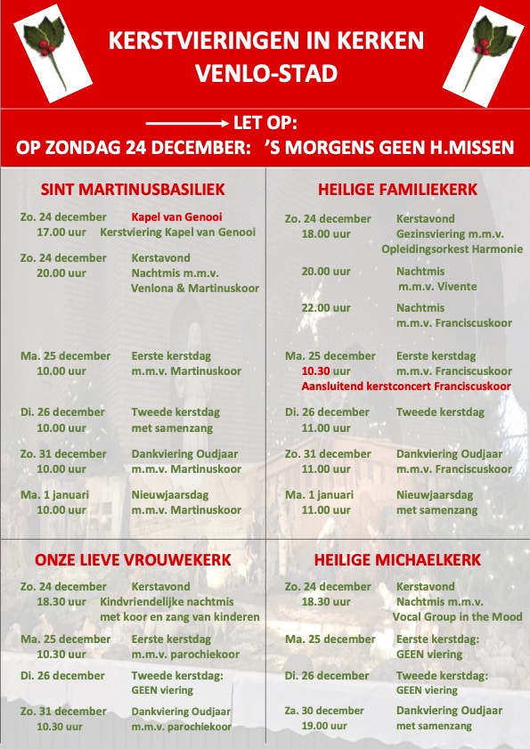 Kerstvieringen in de kerken van Venlo-stad